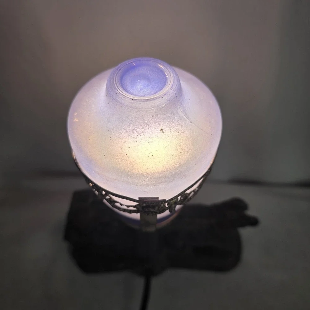 VTG Victorian Lamp Cinderella Carriage Street‎ Lamp Bakelite Switch Cobalt Glass